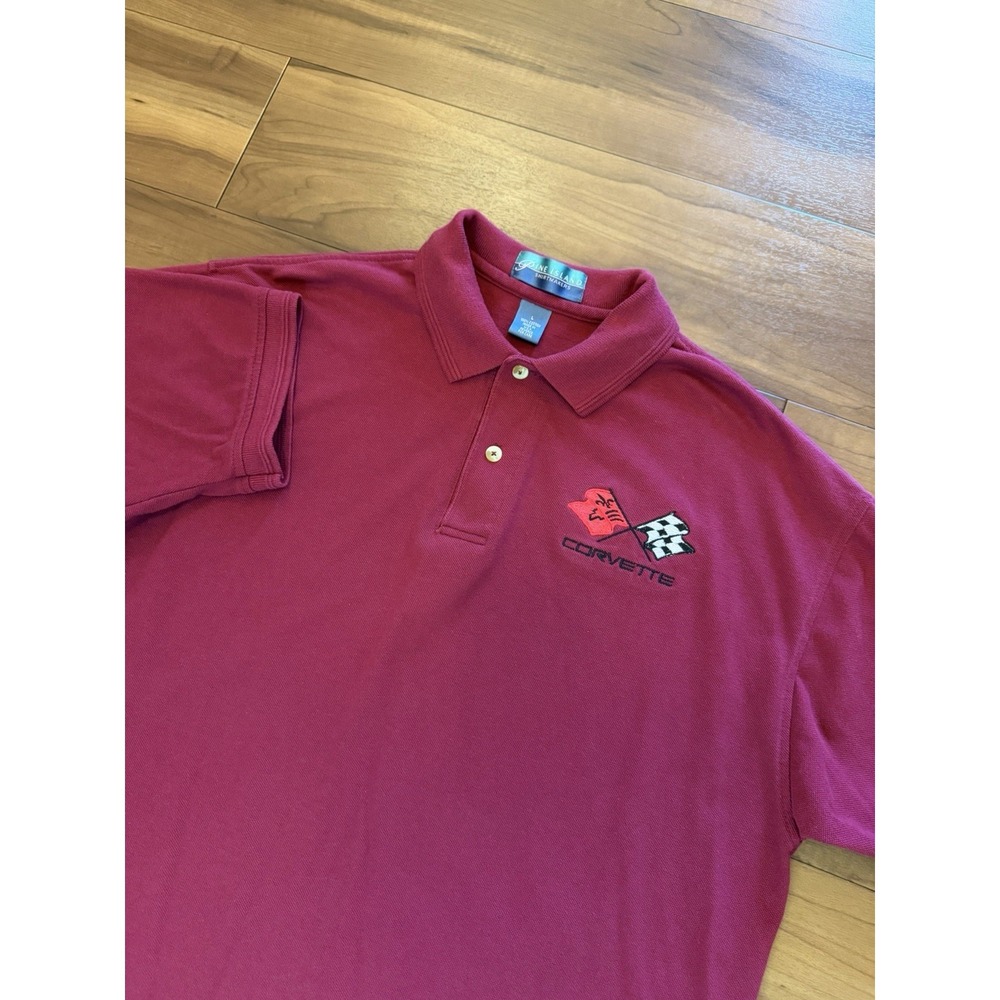 Vintage Pine Island Corvette Polo Shirt Red Cars USA Made 90's Men's Size Large